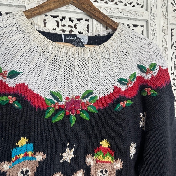 Vintage Christmas Teddy Bear Nutcracker Holiday Chunky Grannycore Sweater Sz L - Picture 3 of 8
